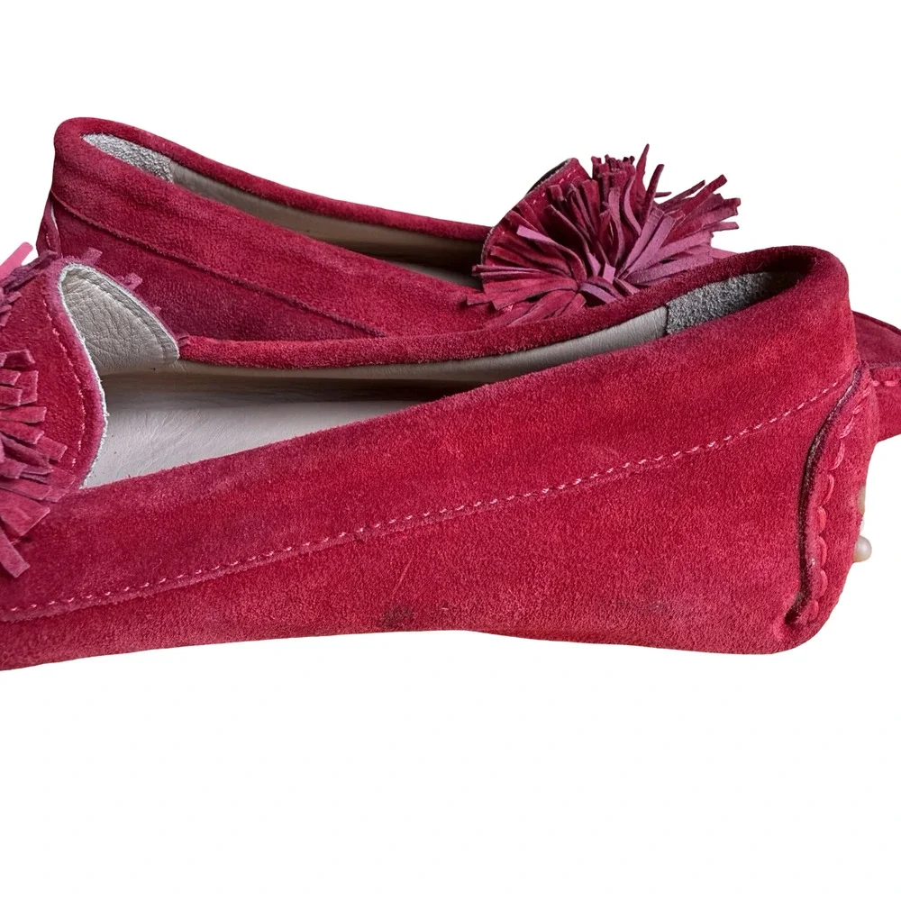 M. Gemi Italy Red Driving Loafers Flats Slip On Suede Leather Shoes 36.5 / 6 .5